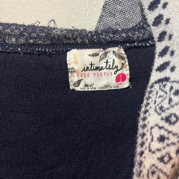 Intimately Free People Hoodie Tunic Small Navy White Geometric Lace Up Knit - Picture 4 of 7